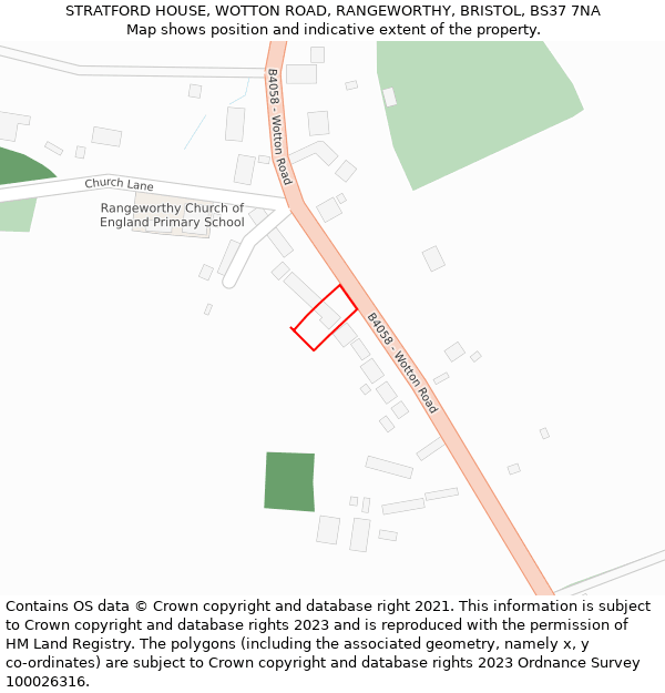 STRATFORD HOUSE, WOTTON ROAD, RANGEWORTHY, BRISTOL, BS37 7NA: Location map and indicative extent of plot