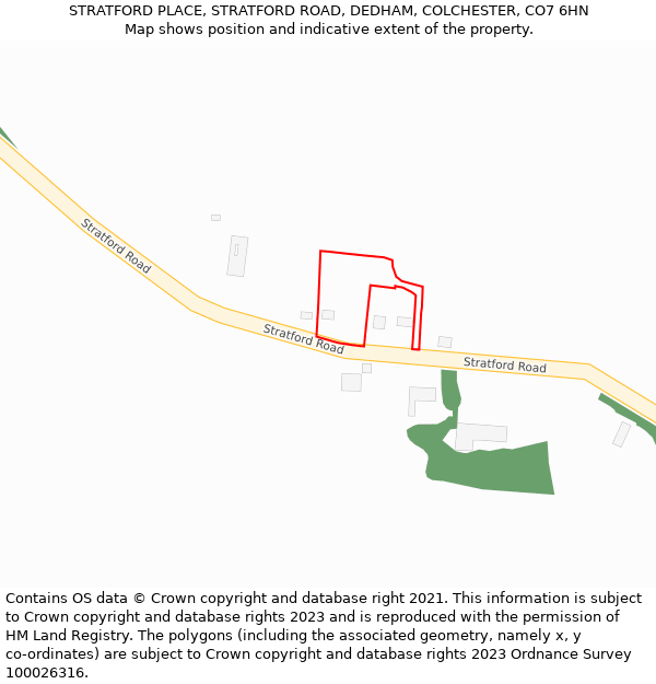 STRATFORD PLACE, STRATFORD ROAD, DEDHAM, COLCHESTER, CO7 6HN: Location map and indicative extent of plot