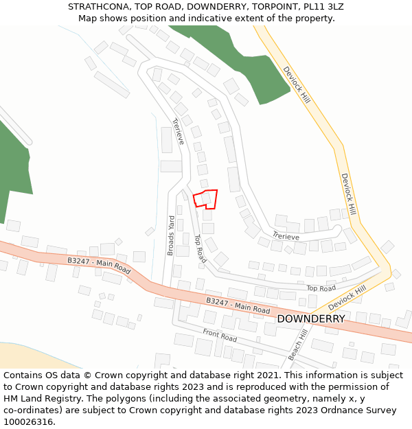 STRATHCONA, TOP ROAD, DOWNDERRY, TORPOINT, PL11 3LZ: Location map and indicative extent of plot