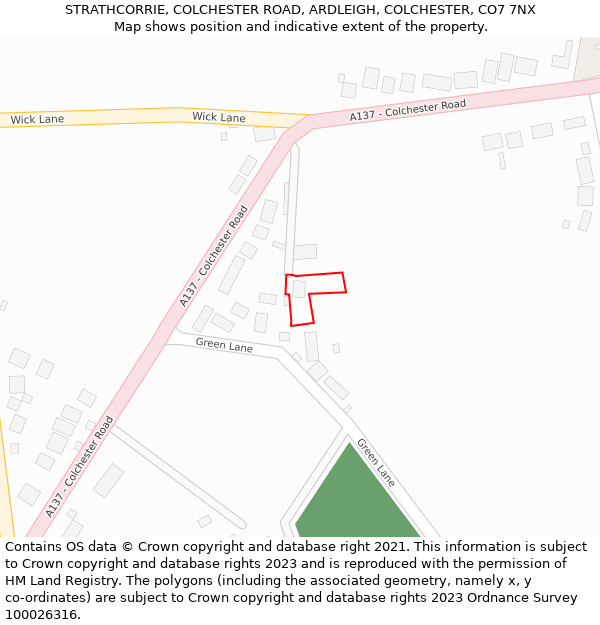 STRATHCORRIE, COLCHESTER ROAD, ARDLEIGH, COLCHESTER, CO7 7NX: Location map and indicative extent of plot