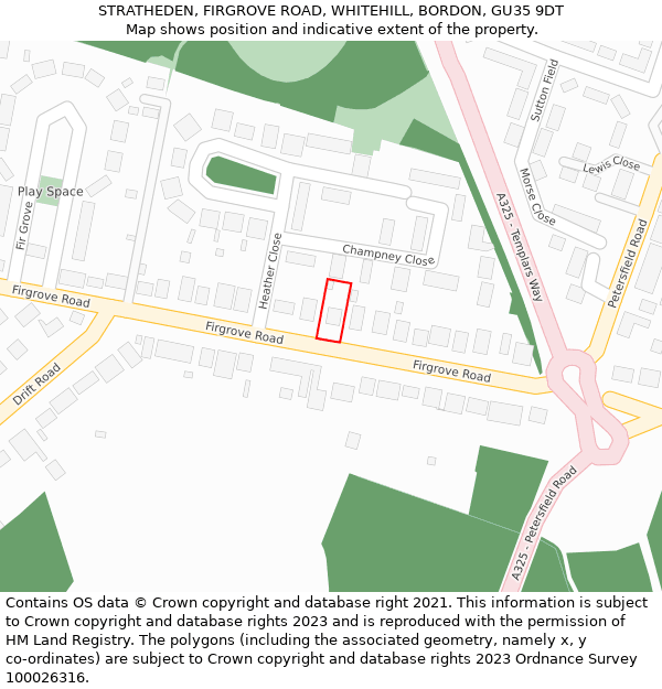 STRATHEDEN, FIRGROVE ROAD, WHITEHILL, BORDON, GU35 9DT: Location map and indicative extent of plot