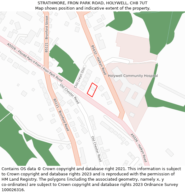 STRATHMORE, FRON PARK ROAD, HOLYWELL, CH8 7UT: Location map and indicative extent of plot