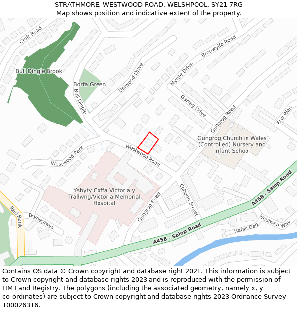 STRATHMORE, WESTWOOD ROAD, WELSHPOOL, SY21 7RG: Location map and indicative extent of plot