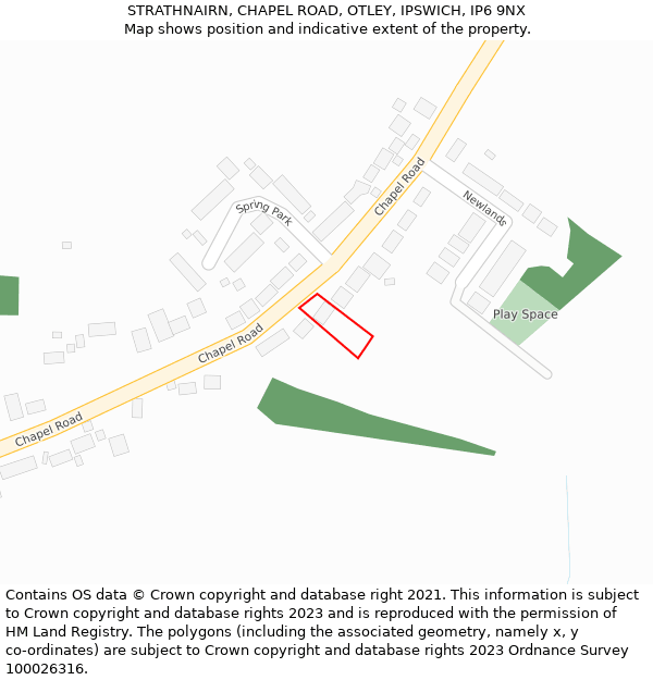 STRATHNAIRN, CHAPEL ROAD, OTLEY, IPSWICH, IP6 9NX: Location map and indicative extent of plot