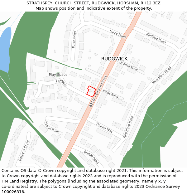 STRATHSPEY, CHURCH STREET, RUDGWICK, HORSHAM, RH12 3EZ: Location map and indicative extent of plot