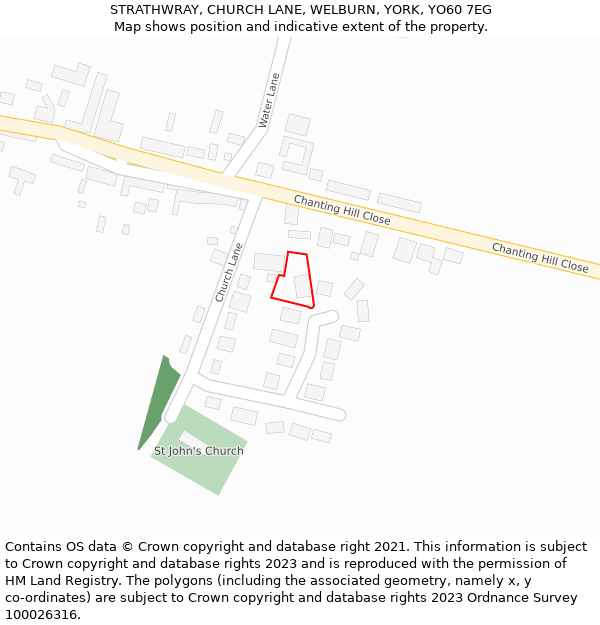 STRATHWRAY, CHURCH LANE, WELBURN, YORK, YO60 7EG: Location map and indicative extent of plot