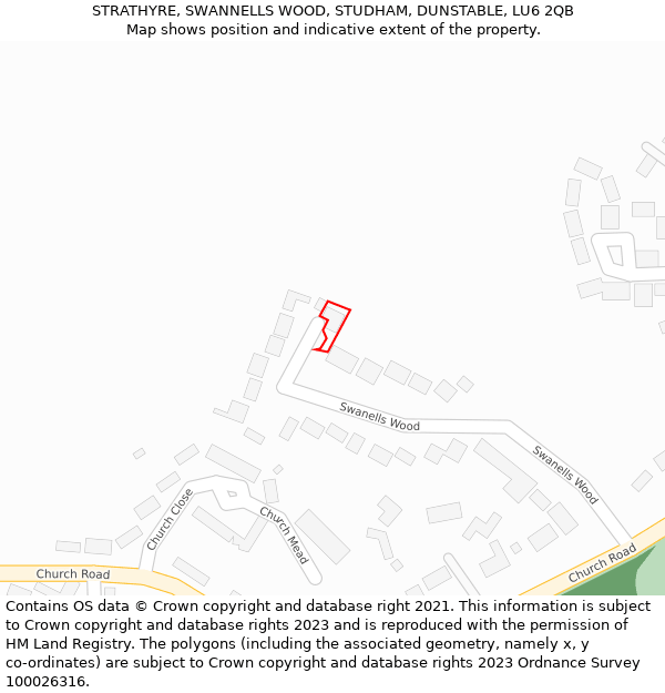 STRATHYRE, SWANNELLS WOOD, STUDHAM, DUNSTABLE, LU6 2QB: Location map and indicative extent of plot