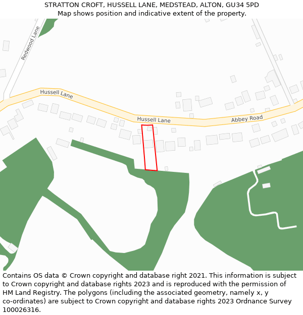 STRATTON CROFT, HUSSELL LANE, MEDSTEAD, ALTON, GU34 5PD: Location map and indicative extent of plot