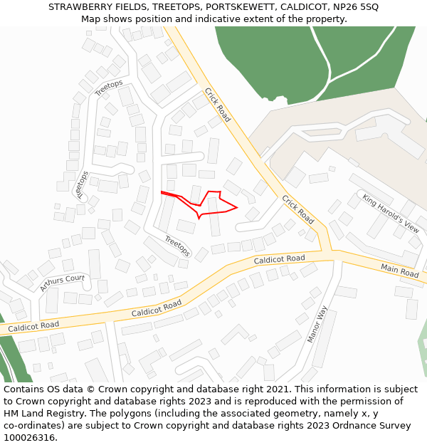 STRAWBERRY FIELDS, TREETOPS, PORTSKEWETT, CALDICOT, NP26 5SQ: Location map and indicative extent of plot