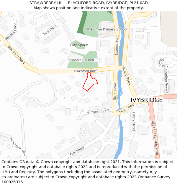 STRAWBERRY HILL, BLACHFORD ROAD, IVYBRIDGE, PL21 0AD: Location map and indicative extent of plot