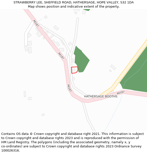 STRAWBERRY LEE, SHEFFIELD ROAD, HATHERSAGE, HOPE VALLEY, S32 1DA: Location map and indicative extent of plot