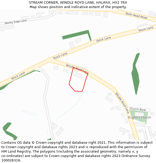 STREAM CORNER, WINDLE ROYD LANE, HALIFAX, HX2 7RX: Location map and indicative extent of plot