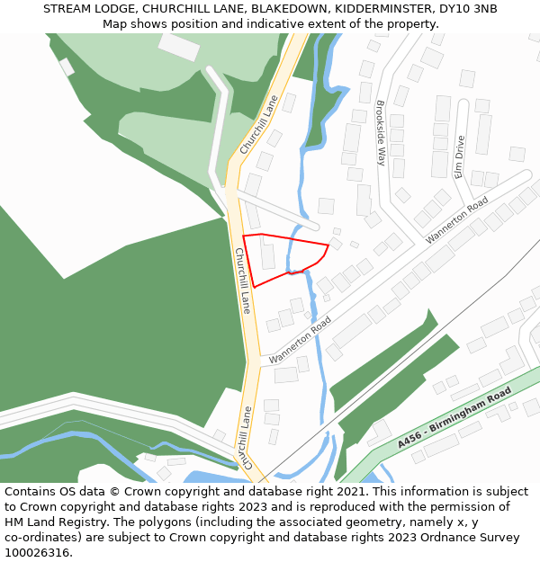 STREAM LODGE, CHURCHILL LANE, BLAKEDOWN, KIDDERMINSTER, DY10 3NB: Location map and indicative extent of plot