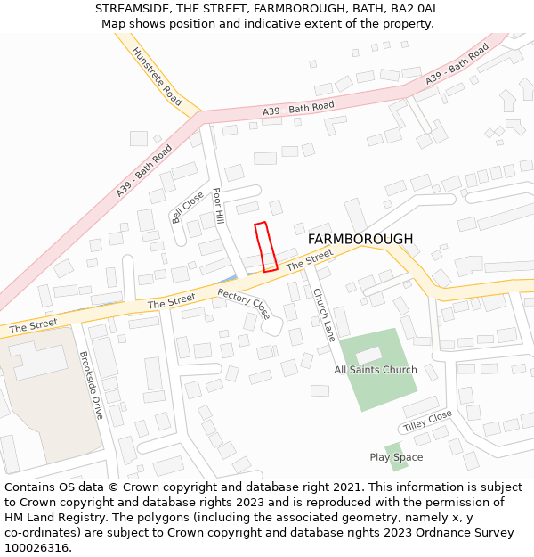 STREAMSIDE, THE STREET, FARMBOROUGH, BATH, BA2 0AL: Location map and indicative extent of plot