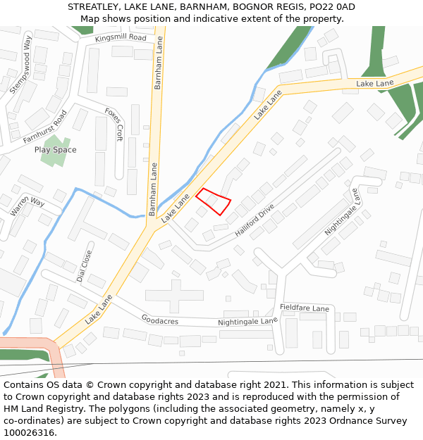 STREATLEY, LAKE LANE, BARNHAM, BOGNOR REGIS, PO22 0AD: Location map and indicative extent of plot