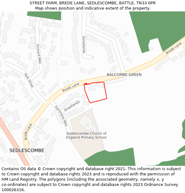 STREET FARM, BREDE LANE, SEDLESCOMBE, BATTLE, TN33 0PR: Location map and indicative extent of plot