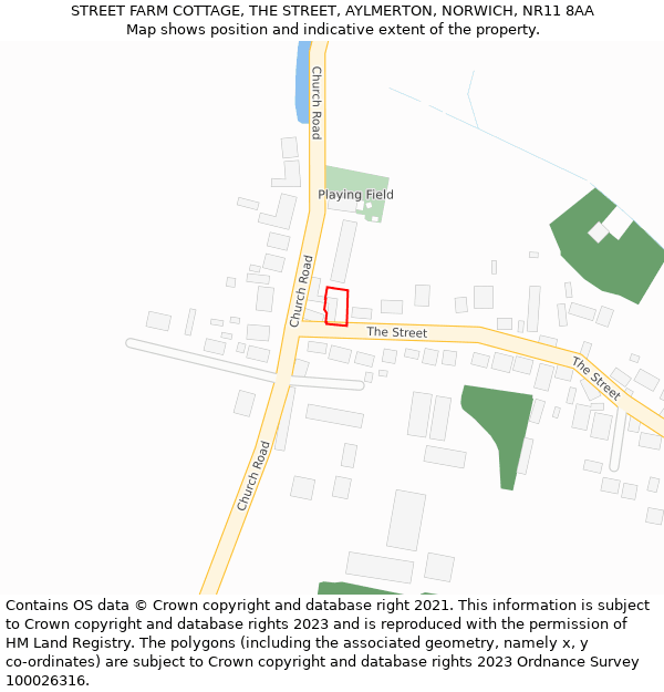 STREET FARM COTTAGE, THE STREET, AYLMERTON, NORWICH, NR11 8AA: Location map and indicative extent of plot