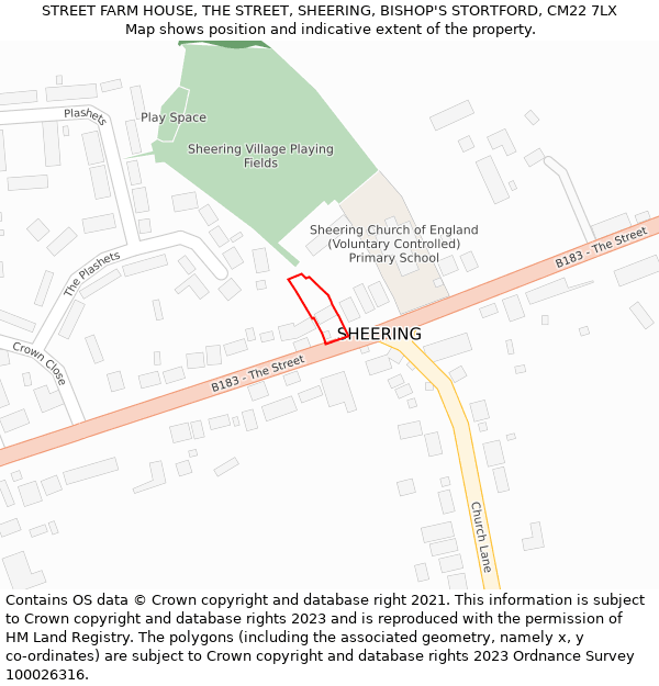 STREET FARM HOUSE, THE STREET, SHEERING, BISHOP'S STORTFORD, CM22 7LX: Location map and indicative extent of plot