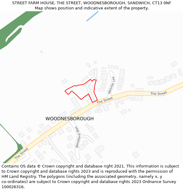 STREET FARM HOUSE, THE STREET, WOODNESBOROUGH, SANDWICH, CT13 0NF: Location map and indicative extent of plot