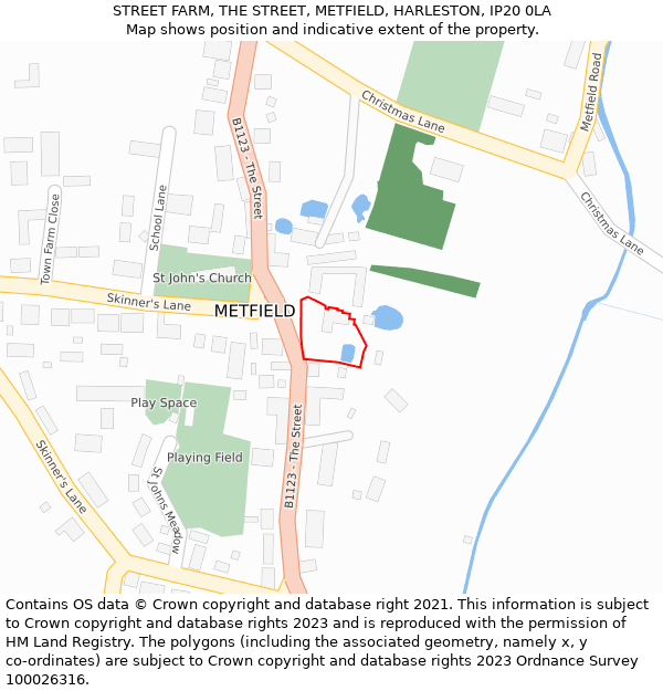 STREET FARM, THE STREET, METFIELD, HARLESTON, IP20 0LA: Location map and indicative extent of plot