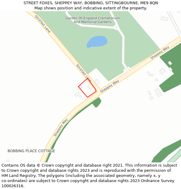 STREET FOXES, SHEPPEY WAY, BOBBING, SITTINGBOURNE, ME9 8QN: Location map and indicative extent of plot