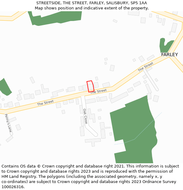 STREETSIDE, THE STREET, FARLEY, SALISBURY, SP5 1AA: Location map and indicative extent of plot