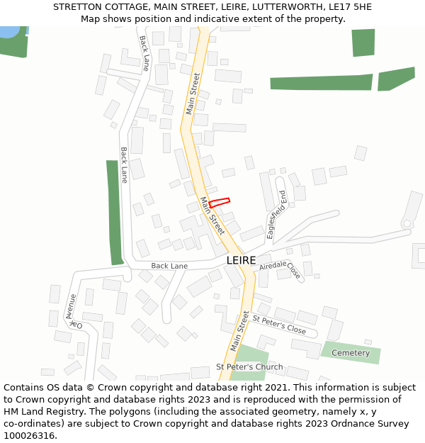 STRETTON COTTAGE, MAIN STREET, LEIRE, LUTTERWORTH, LE17 5HE: Location map and indicative extent of plot