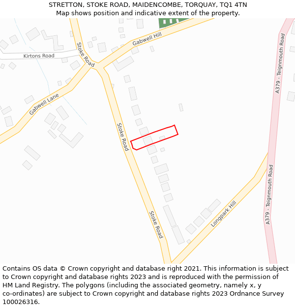 STRETTON, STOKE ROAD, MAIDENCOMBE, TORQUAY, TQ1 4TN: Location map and indicative extent of plot