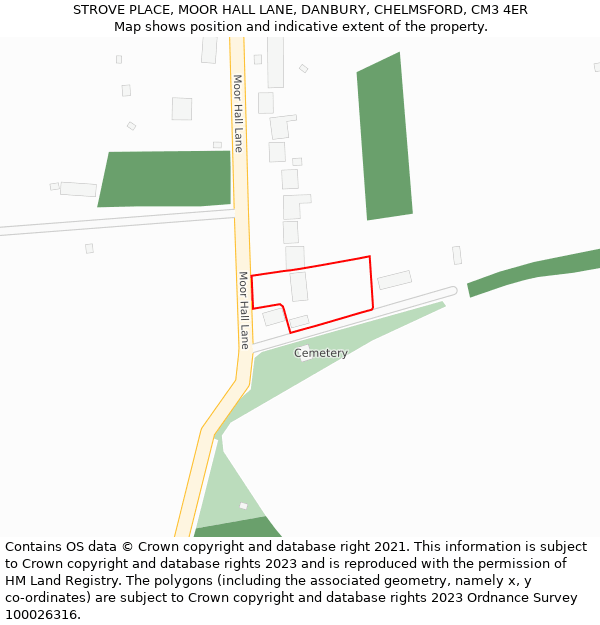 STROVE PLACE, MOOR HALL LANE, DANBURY, CHELMSFORD, CM3 4ER: Location map and indicative extent of plot