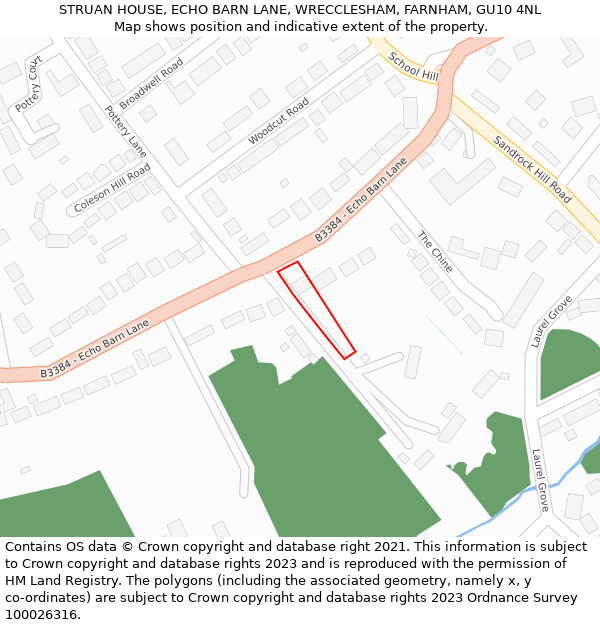 STRUAN HOUSE, ECHO BARN LANE, WRECCLESHAM, FARNHAM, GU10 4NL: Location map and indicative extent of plot