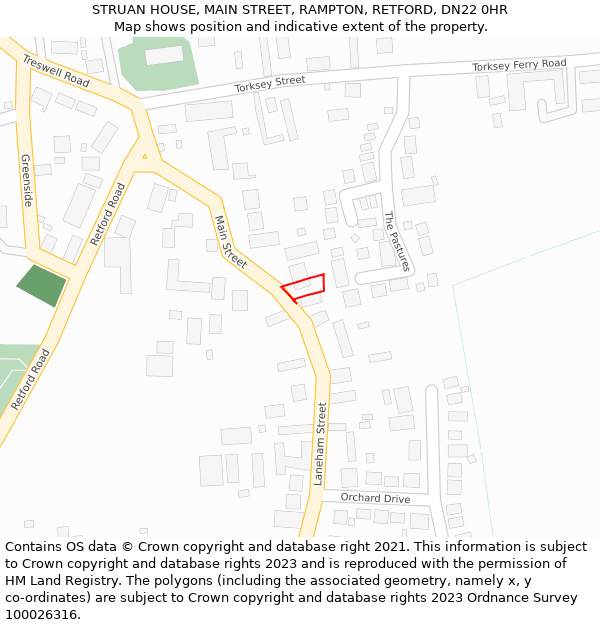 STRUAN HOUSE, MAIN STREET, RAMPTON, RETFORD, DN22 0HR: Location map and indicative extent of plot