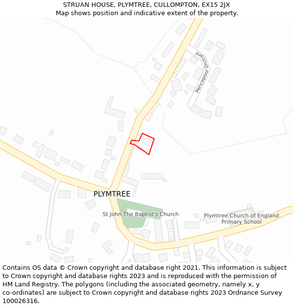 STRUAN HOUSE, PLYMTREE, CULLOMPTON, EX15 2JX: Location map and indicative extent of plot