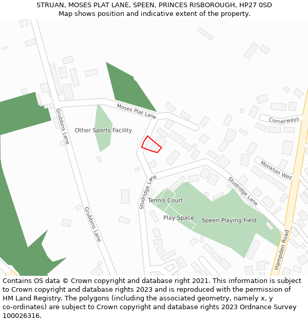 STRUAN, MOSES PLAT LANE, SPEEN, PRINCES RISBOROUGH, HP27 0SD: Location map and indicative extent of plot