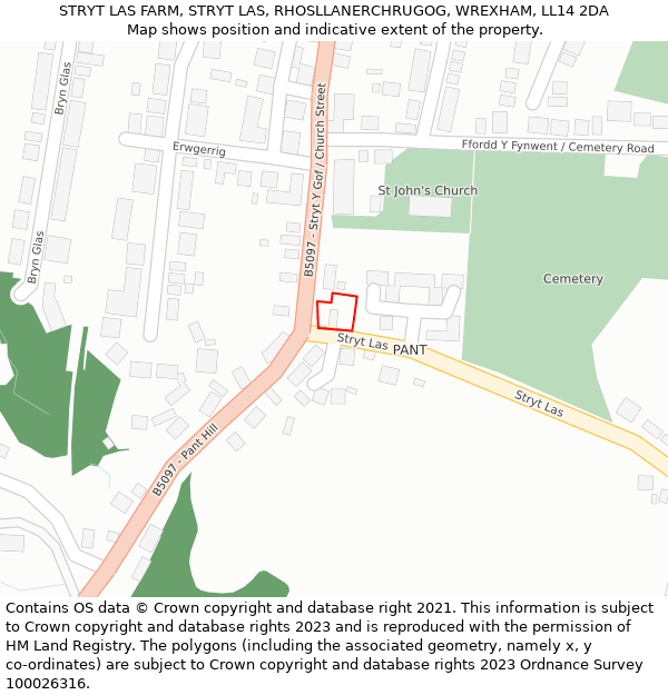 STRYT LAS FARM, STRYT LAS, RHOSLLANERCHRUGOG, WREXHAM, LL14 2DA: Location map and indicative extent of plot