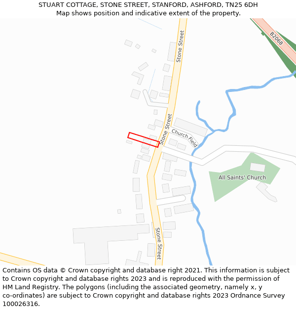 STUART COTTAGE, STONE STREET, STANFORD, ASHFORD, TN25 6DH: Location map and indicative extent of plot