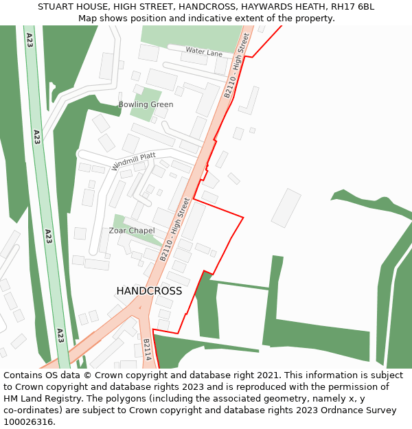 STUART HOUSE, HIGH STREET, HANDCROSS, HAYWARDS HEATH, RH17 6BL: Location map and indicative extent of plot