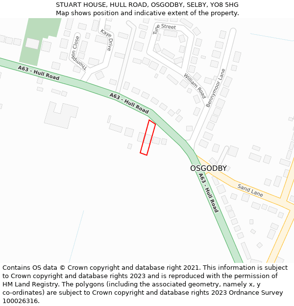 STUART HOUSE, HULL ROAD, OSGODBY, SELBY, YO8 5HG: Location map and indicative extent of plot