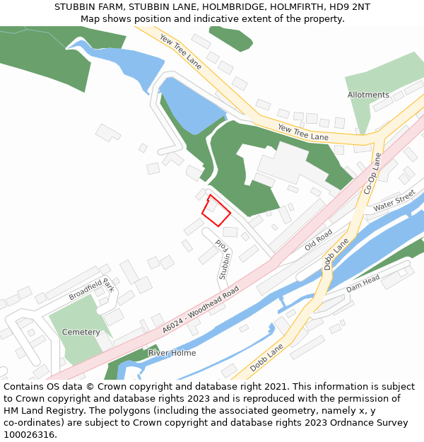 STUBBIN FARM, STUBBIN LANE, HOLMBRIDGE, HOLMFIRTH, HD9 2NT: Location map and indicative extent of plot