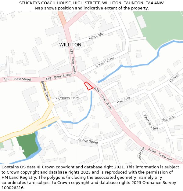 STUCKEYS COACH HOUSE, HIGH STREET, WILLITON, TAUNTON, TA4 4NW: Location map and indicative extent of plot