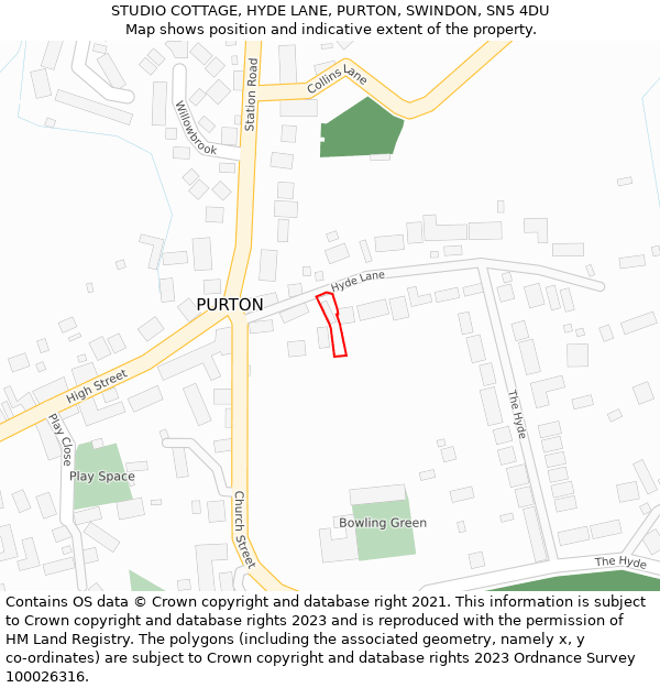 STUDIO COTTAGE, HYDE LANE, PURTON, SWINDON, SN5 4DU: Location map and indicative extent of plot