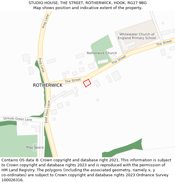 STUDIO HOUSE, THE STREET, ROTHERWICK, HOOK, RG27 9BG: Location map and indicative extent of plot