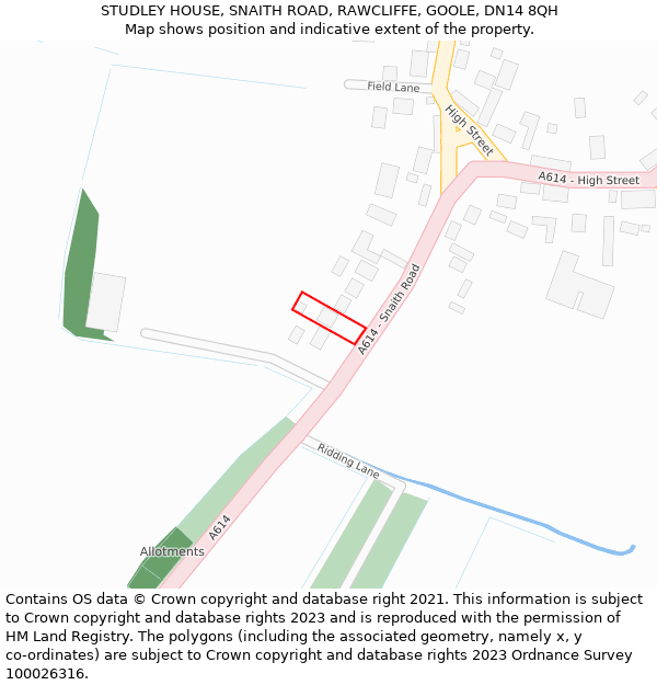 STUDLEY HOUSE, SNAITH ROAD, RAWCLIFFE, GOOLE, DN14 8QH: Location map and indicative extent of plot