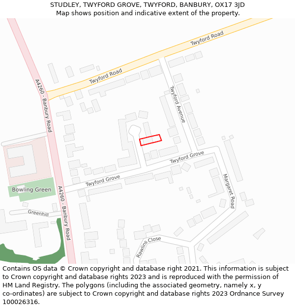 STUDLEY, TWYFORD GROVE, TWYFORD, BANBURY, OX17 3JD: Location map and indicative extent of plot