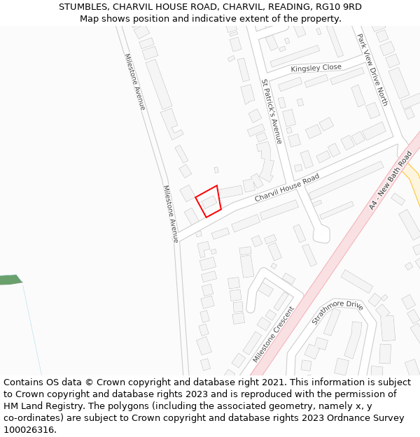 STUMBLES, CHARVIL HOUSE ROAD, CHARVIL, READING, RG10 9RD: Location map and indicative extent of plot