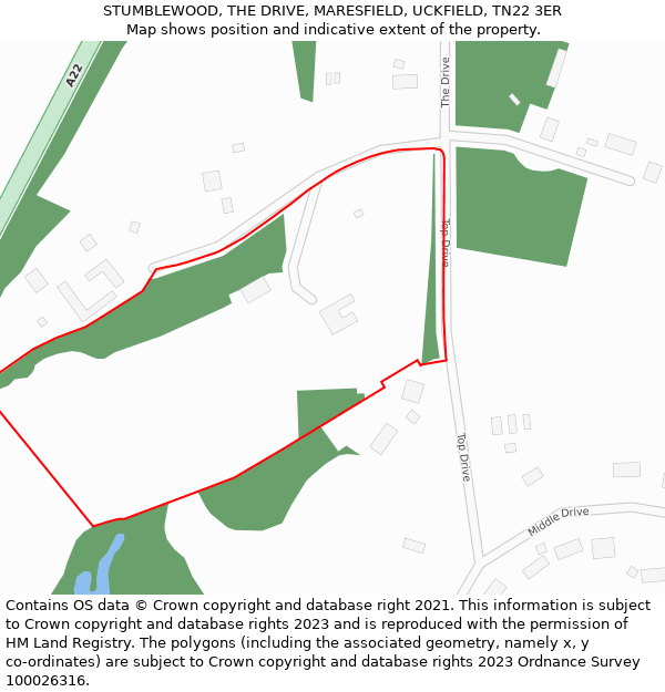 STUMBLEWOOD, THE DRIVE, MARESFIELD, UCKFIELD, TN22 3ER: Location map and indicative extent of plot