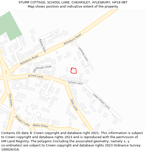 STUMP COTTAGE, SCHOOL LANE, CHEARSLEY, AYLESBURY, HP18 0BT: Location map and indicative extent of plot