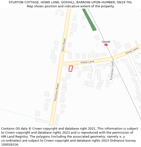 STURTON COTTAGE, HOWE LANE, GOXHILL, BARROW-UPON-HUMBER, DN19 7HL: Location map and indicative extent of plot