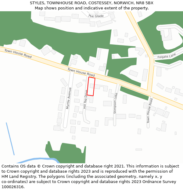 STYLES, TOWNHOUSE ROAD, COSTESSEY, NORWICH, NR8 5BX: Location map and indicative extent of plot