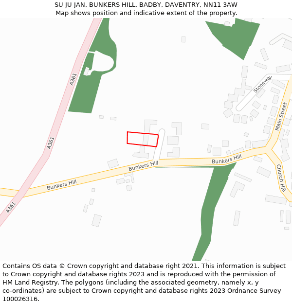 SU JU JAN, BUNKERS HILL, BADBY, DAVENTRY, NN11 3AW: Location map and indicative extent of plot