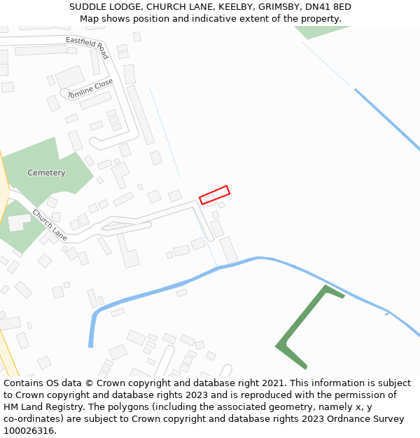 SUDDLE LODGE, CHURCH LANE, KEELBY, GRIMSBY, DN41 8ED: Location map and indicative extent of plot